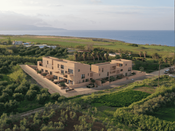 Modern residential complex near the coast in Crete, Greece.