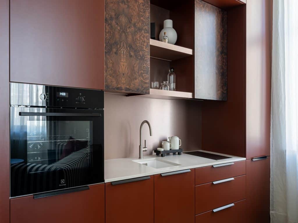 Modern kitchen in Riga, Latvia with sleek cabinetry and minimalist design.