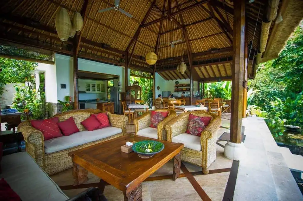Luxury Bali Villa Living Room Luxury Bali villa living area with tropical decor and open-air design.