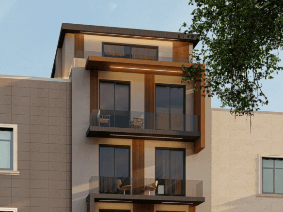 Contemporary apartment building in Athens with balconies and modern design.