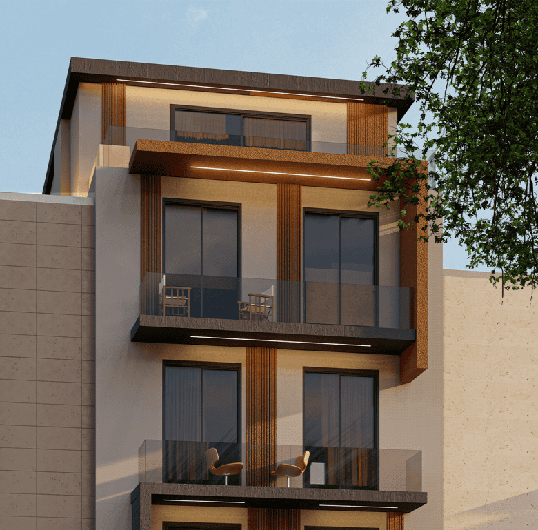 Contemporary apartment building in Athens with balconies and modern design.