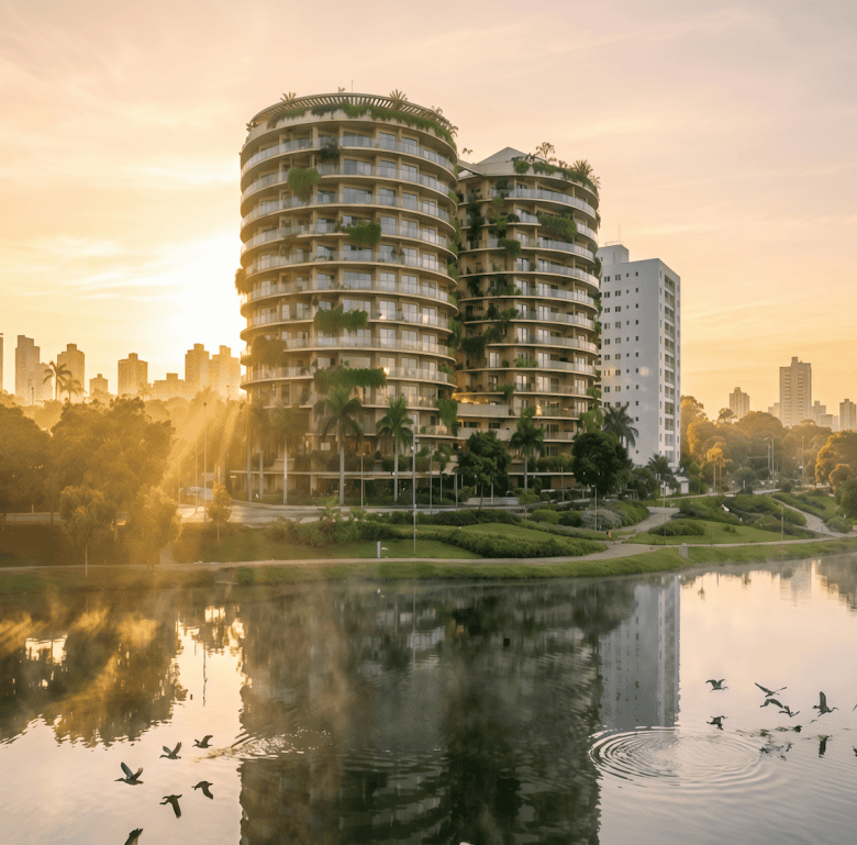 Modern Tower Del Lago residential building in Ciudad del Este, Paraguay, with scenic lake views at s.