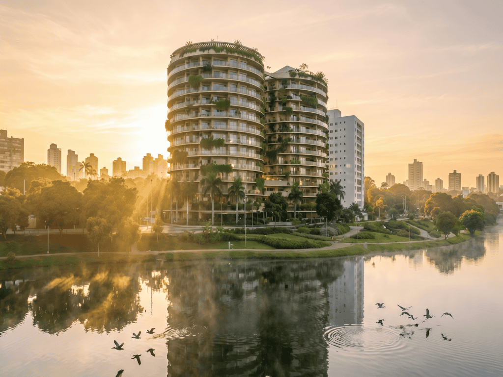Modern Tower Del Lago residential building in Ciudad del Este, Paraguay, with scenic lake views at s.