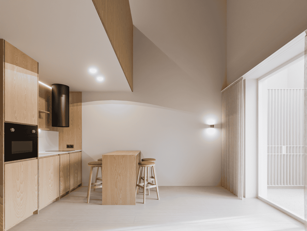 Modern interior of Pilar Apartments in Porto, Portugal, with minimalist design and natural light.