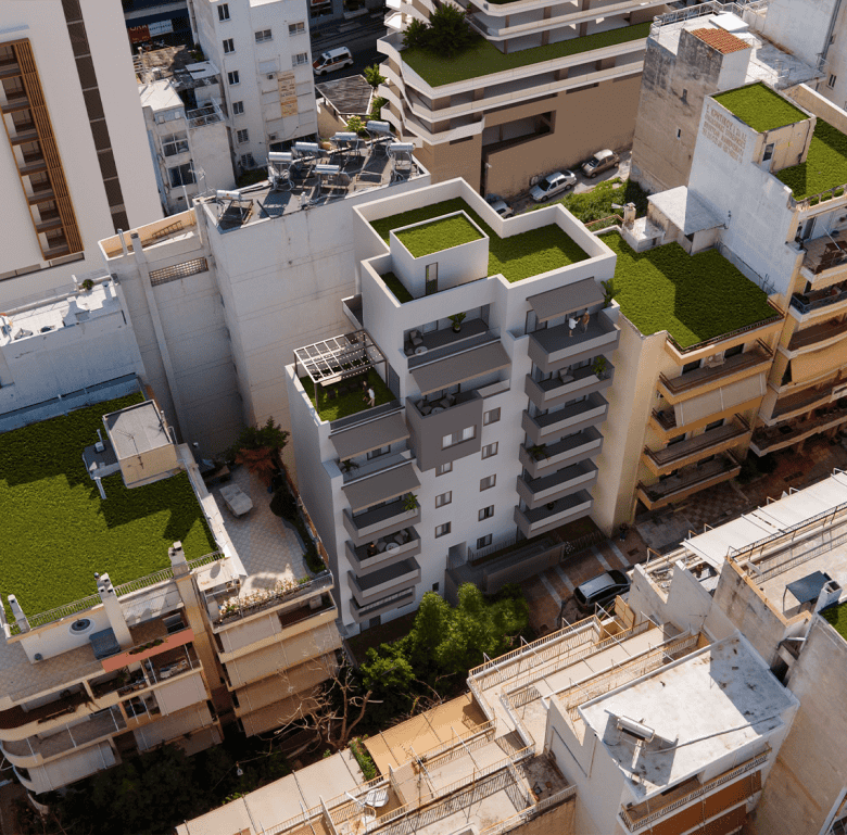 Modern Piraeus Gate apartment building in Athens, Greece.