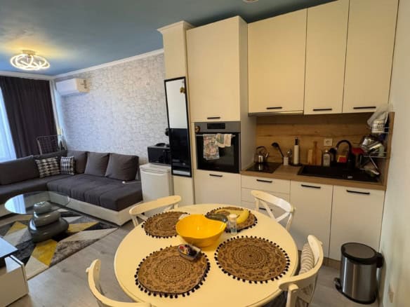 Interior view of a contemporary one-bedroom apartment in Sapphire Complex, Sunny Beach, Bulgaria.