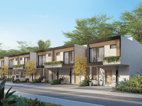 Modern Costa Rican townhomes with stylish design and lush surroundings in Jaco, Costa Rica.