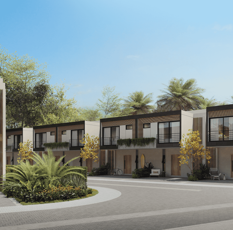 Contemporary beachfront homes in Jaco, Costa Rica with lush landscaping and modern design.