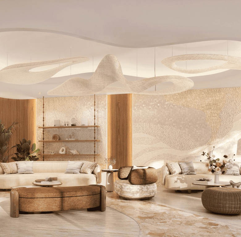 Elegant Phuket property living room with modern decor and stylish furnishings.