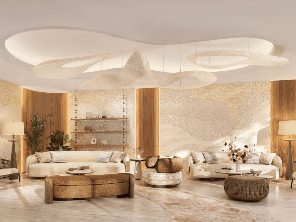 Elegant Phuket property living room with modern decor and stylish furnishings.