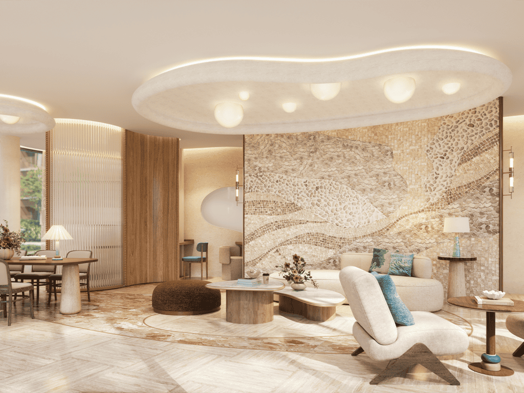 Luxury Phuket living room with elegant decor and ambient lighting near Surin Beach.