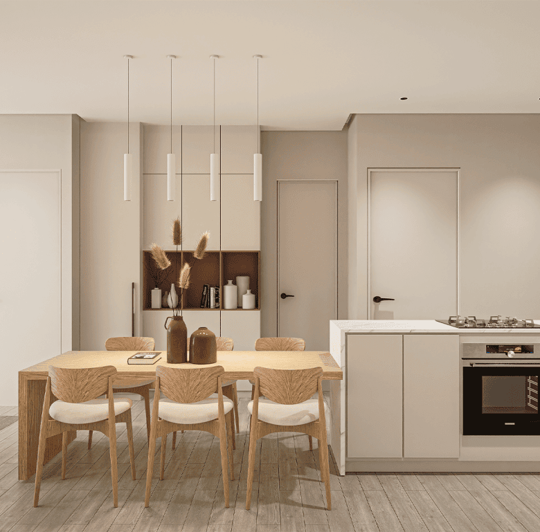 Contemporary kitchen and dining space in Koukaki, Athens, Greece.