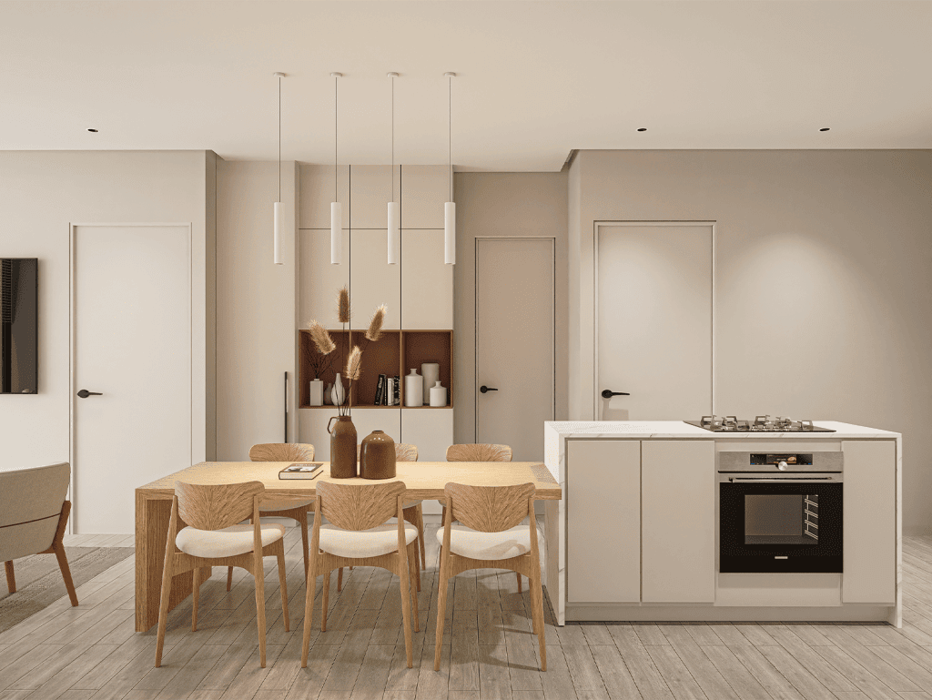 Contemporary kitchen and dining space in Koukaki, Athens, Greece.