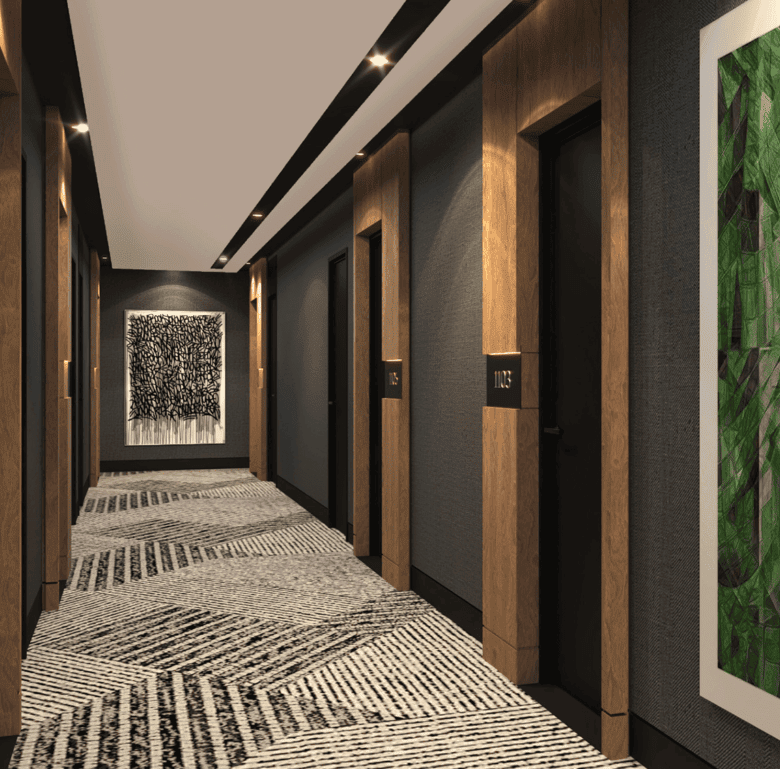 Elevator hallway with stylish decor in Fort Lauderdale, USA.