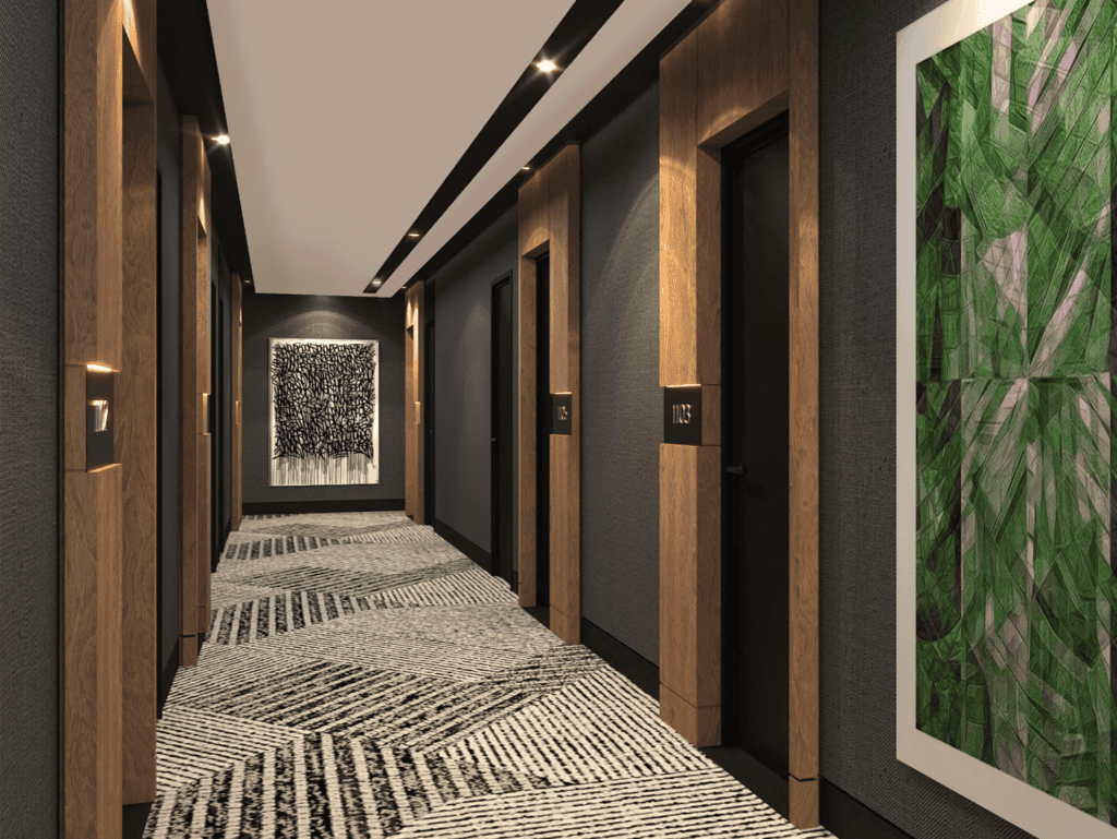 Elevator hallway with stylish decor in Fort Lauderdale, USA.
