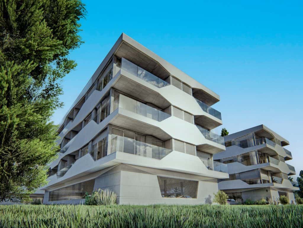 Contemporary apartment complex in Viana do Castelo, Portugal, featuring stylish architecture and spa.