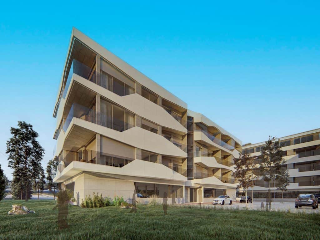 Modern apartment building in Viana do Castelo with spacious balconies and sleek architecture.