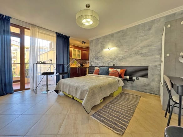 Modern studio apartment with balcony in Sveti Vlas, Bulgaria. Perfect for holiday stays or investmen.