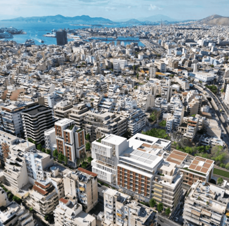 Aerial view of Athens showing Skyway and surrounding urban landscape.