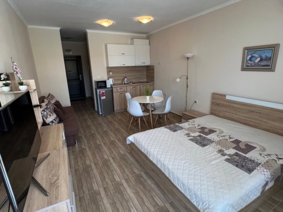 Studio apartment with pool and sea view in Sveti Vlas, Bulgaria.