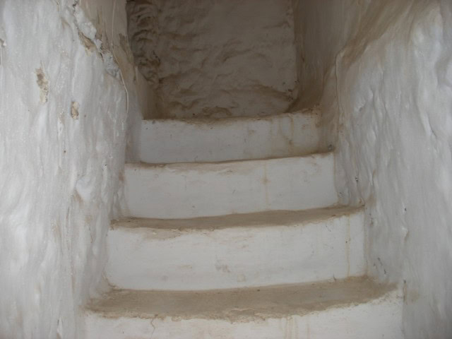 Traditional whitewashed stone staircase in rural Velez Blanco, Almeria.