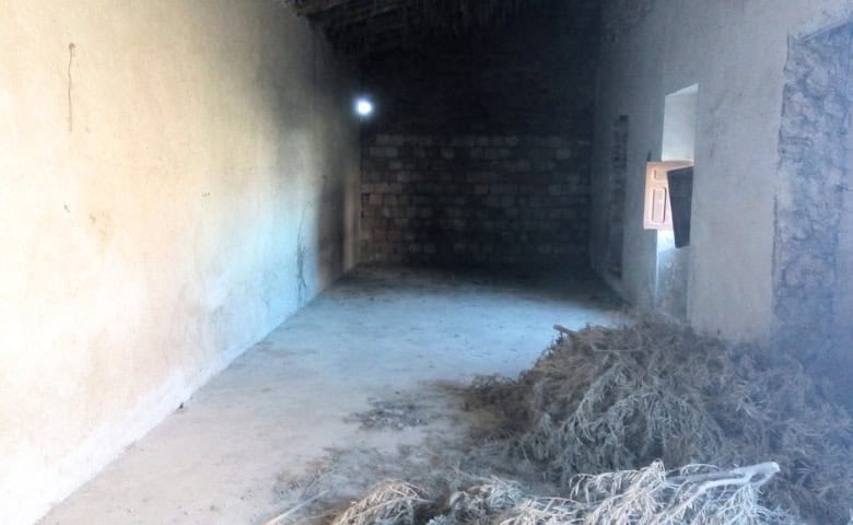 Ancient ruin in Cuevas del Campo, Granada, showcasing historical stone walls and an open doorway.