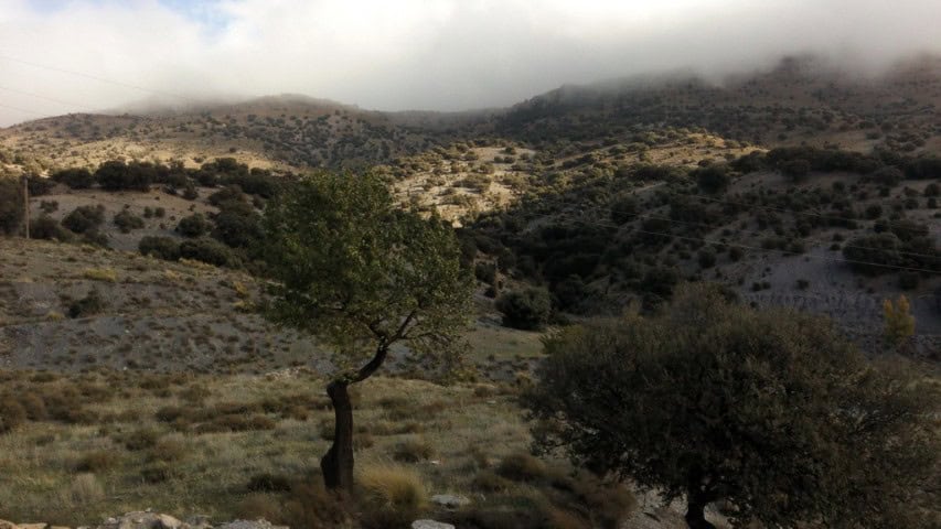 Farm property in Gor, Granada with scenic mountain views and lush greenery. Ideal for rural living o.