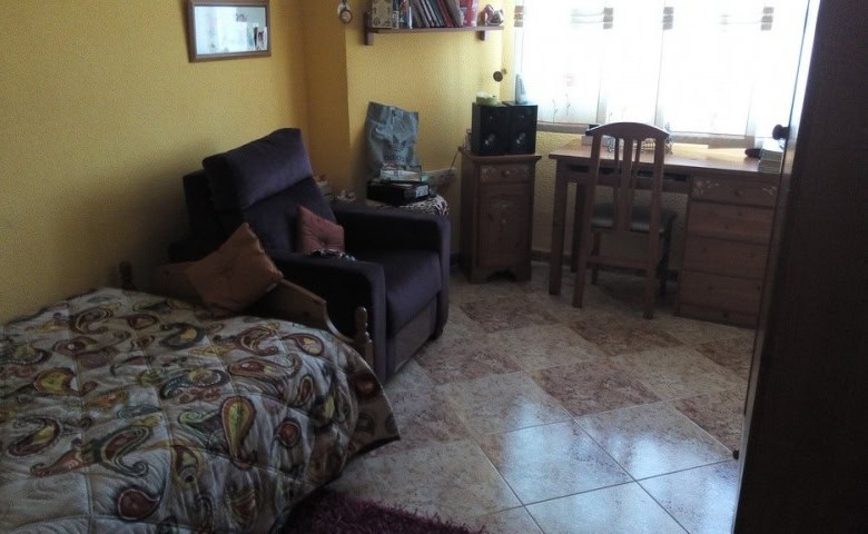 Interior view of a cozy apartment in Baza, Granada with a bed, sofa, and workspace.