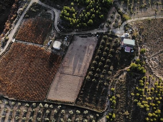 Log home surrounded by farmland in Freila, Granada, Spain.