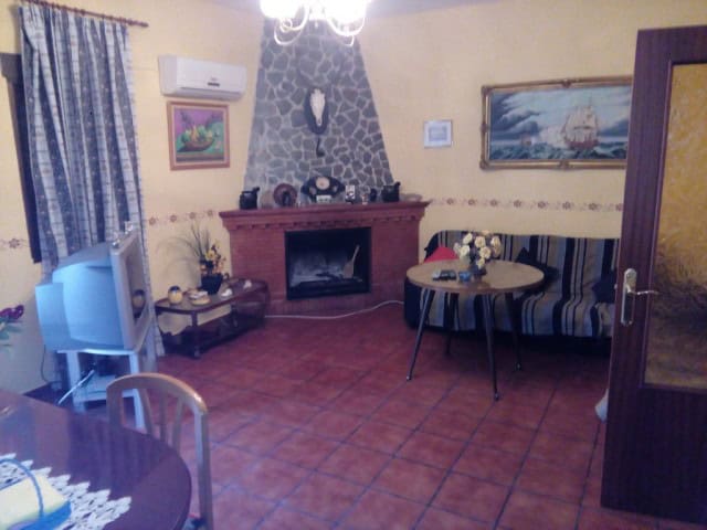 Charming village home with cozy living room, fireplace, and traditional decor in Rosales, Jaen. Perf.