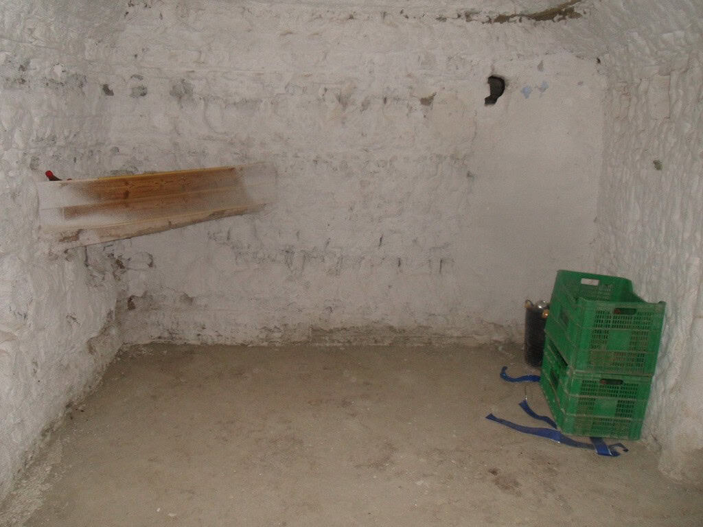 Cave house interior with rustic stone walls in Benamaurel, Granada, ready for renovation.