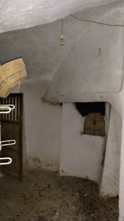 Traditional cave house interior in La Alqueria, Granada, showcasing rustic stone walls and unique ar.