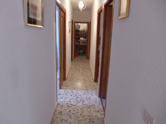 Apartment hallway in Freila, Granada with simple decor and wooden door frames.