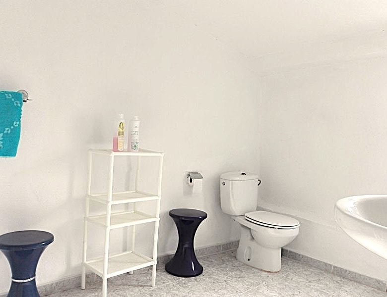 Charming village property in Somontin, Almeria, featuring a modern bathroom with toilet, sink, and s.