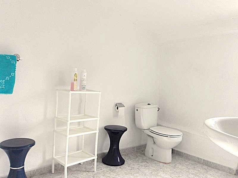 Charming village property in Somontin, Almeria, featuring a modern bathroom with toilet, sink, and s.