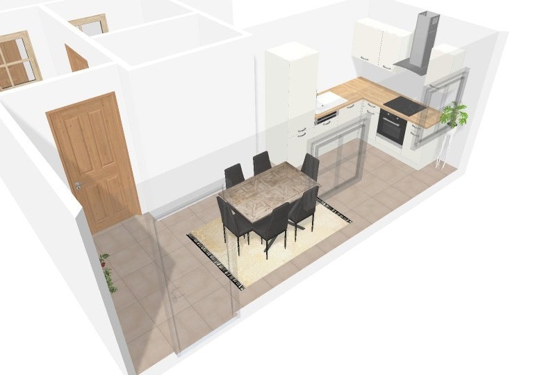 Spacious kitchen in a village property in Zujar, Granada, featuring modern appliances and a cozy din.