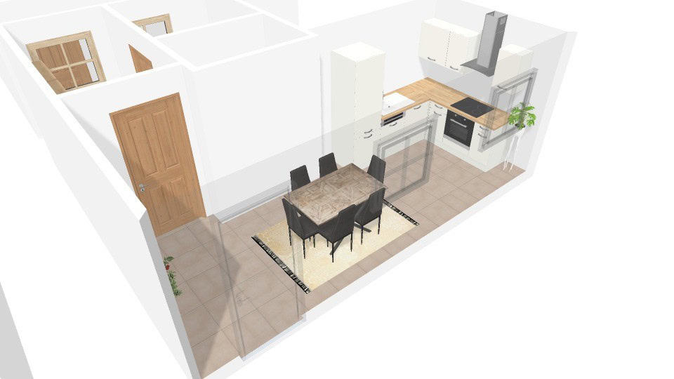 Spacious kitchen in a village property in Zujar, Granada, featuring modern appliances and a cozy din.