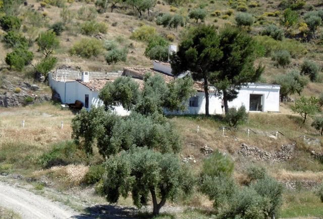 Rural property with white buildings in Sufli, Almeria, surrounded by trees and natural landscape.