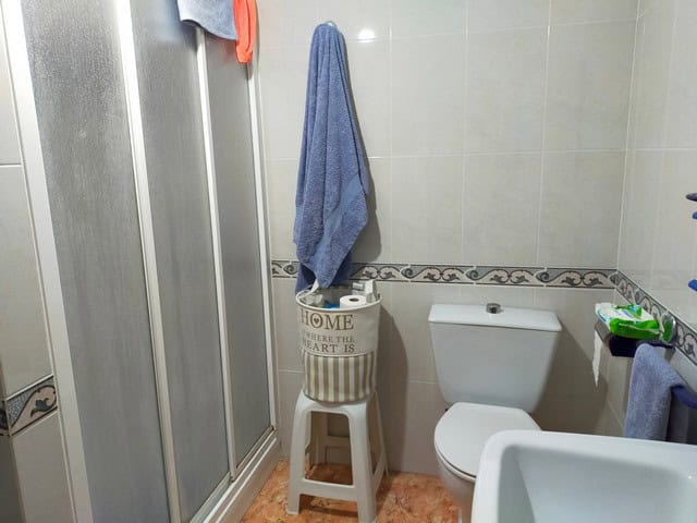 Charming cave house interior in Benamaurel, Granada, featuring a bathroom with shower, toilet, and t.