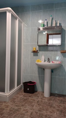 Bathroom with shower, sink, and mirror in Caniles Granada property.