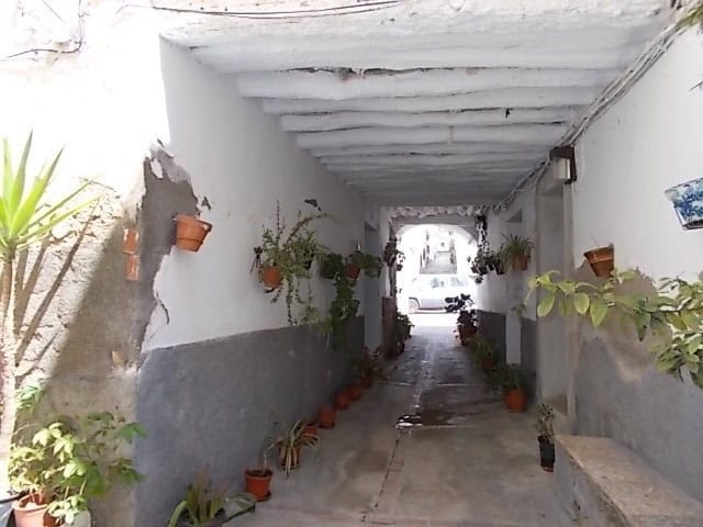Charming village property with outdoor corridor in Somontin, Almeria, featuring potted plants and ru.