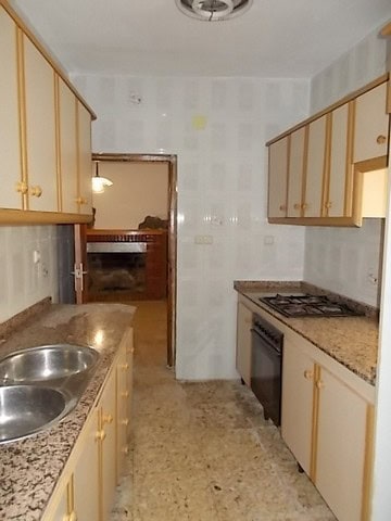 Charming village kitchen in Somontin, Almeria with traditional cabinetry and modern appliances.