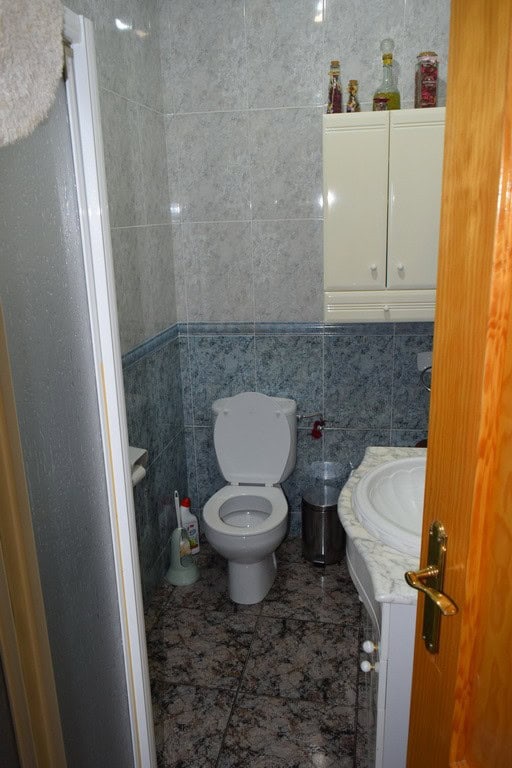 Bathroom with toilet and storage cabinets in Caniles village property.