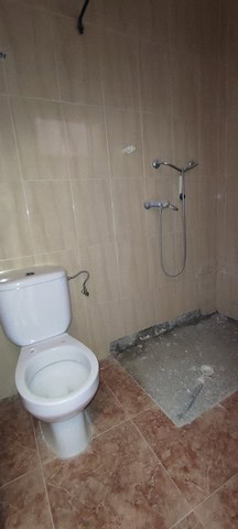 Bathroom with toilet and shower area in a rural village property in Armuna, Almeria.