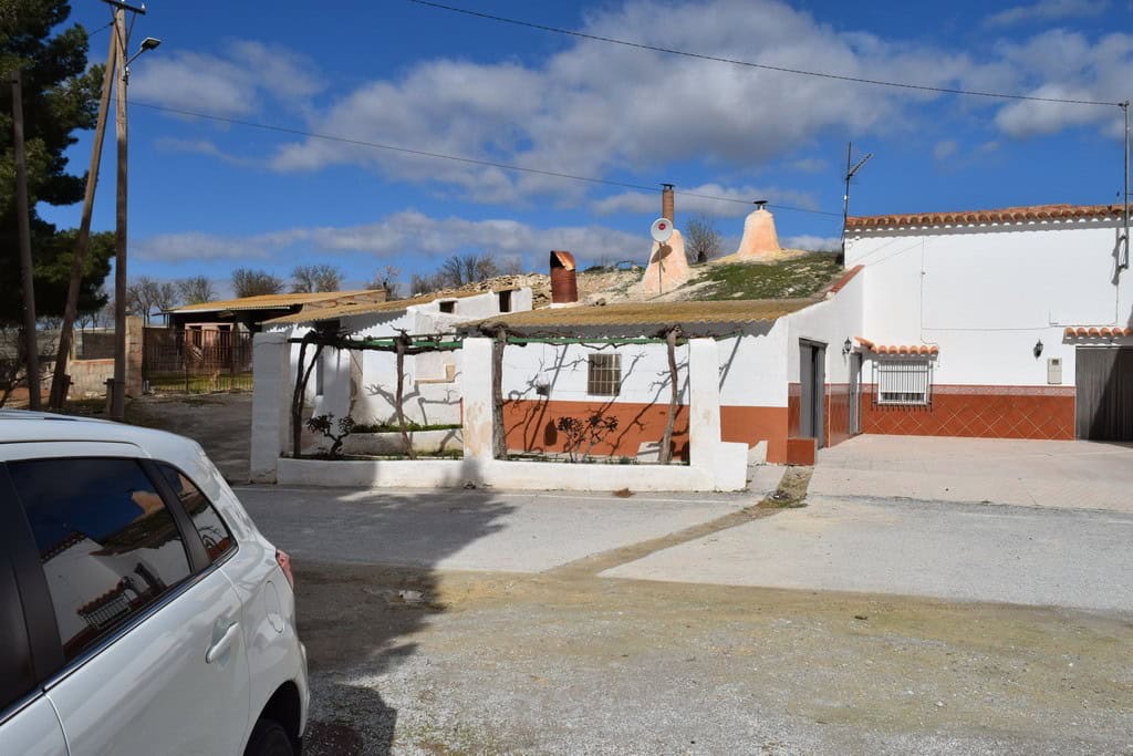 Traditional cave house in Cuevas del Campo, Granada, with rustic exterior and unique underground arc.