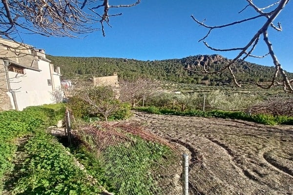Rural property with garden and farmland in Don Pedro, Jaen, surrounded by scenic hills and natural b.