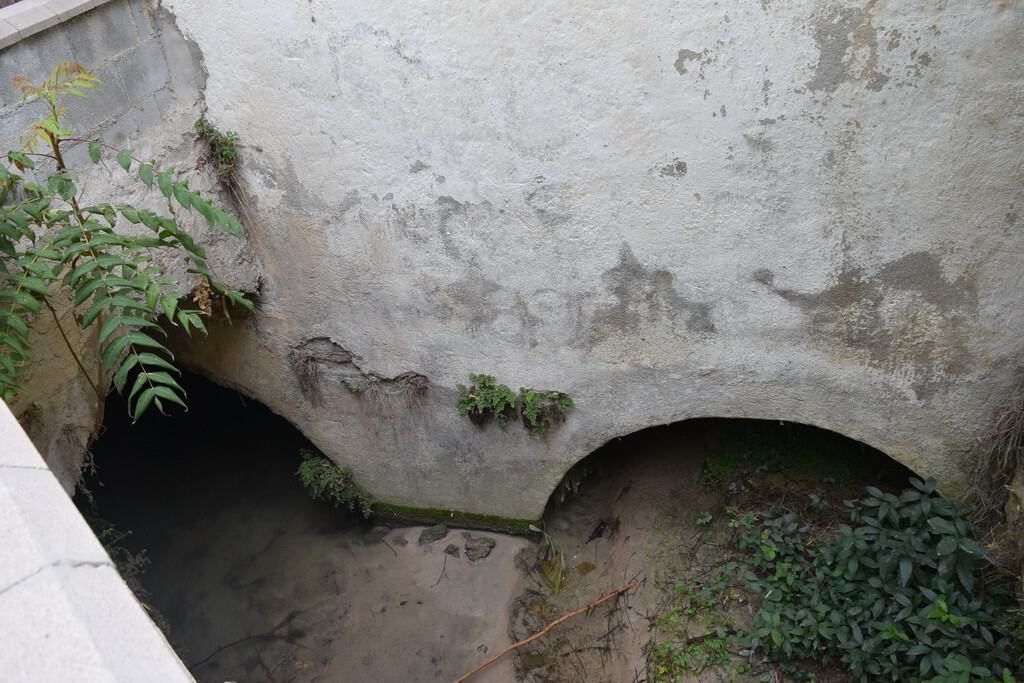 Ancient stone water well in a village property in Cortes de Baza, Granada, surrounded by greenery an.