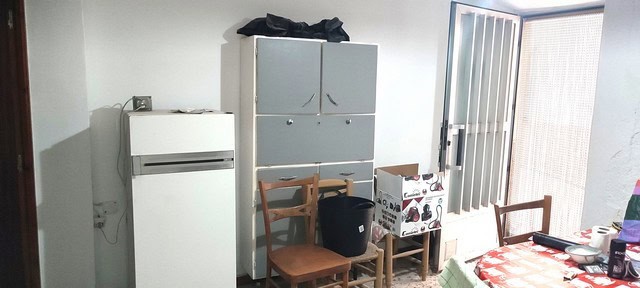 Interior view of a small kitchen in Tijola, Almeria, Spain.