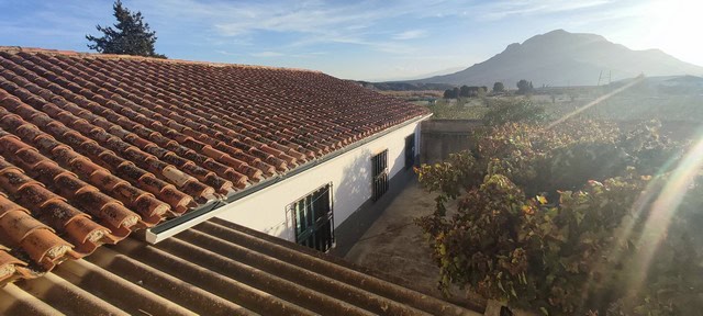 Rural property with traditional tiled roof in Cortes de Baza, Granada, surrounded by scenic mountain.