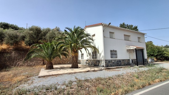 Charming rural property in Seron, Almeria, featuring a white house with palm trees and scenic countr.